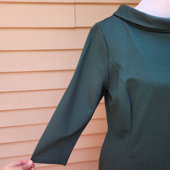 🔴SOLD🔴 Talbots Ponte Knit Green Sheath Dress 3/4 Sleeves Wide High Mockneck - Picture 5 of 12